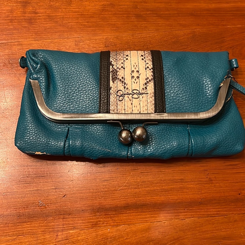 Jessica Simpson Turquoise Snake Skin Clutch